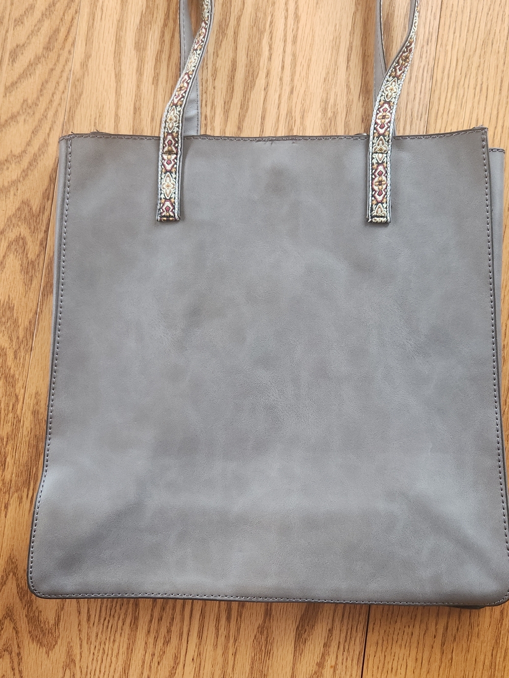 Gray Southwestern Tote Bag w turquois & Silver studs & Embroidered Floral Straps - Picture 5 of 11
